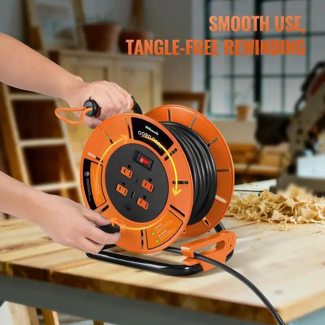 Alt view image 14 of 14 - Extension Cord Storage Reel with 4-Grounded Outlet & 2 USB Port, 15A Circuit Breaker, Heavy Duty Open Cord Reel for 12/3,14/3 Gauge Power Cord, Hand Wind Retractable,ETL Listed Orange G85CR06
