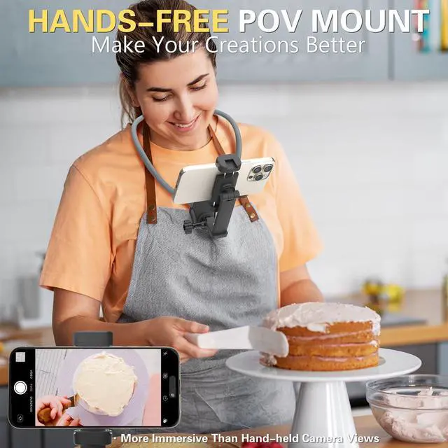 Alt view image 10 of 14 - Neck Phone Holder for Recording, Hands-Free POV/Vlog Neck Mount with Phone Clip & Chest Strap for Cooking/Fishing/Video Filming, Content Creator Phone Holder for iPhone Android Insta360