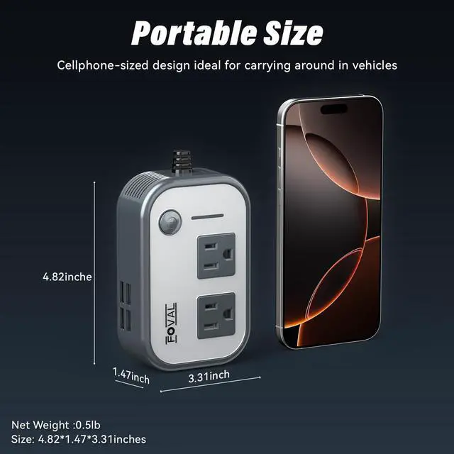 Alt view image 10 of 14 - 200W Car Power Inverter, 12V DC to 110V AC Car Inverte with 4 USB Ports Car Outlet Adapter, Power Inverter for Vehicles, Car Plug Adapter Outlet for Laptop Computer Charger (Gray)