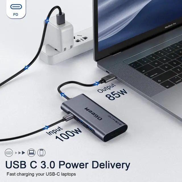 Alt view image 12 of 14 - USB C Hub, QGeeM USB 4k to HDMI Adapter, 7 in 1 USB-C Dongle with 100W PD,USB 3.0, Card Reader, Compatible for MacBook iPhone 15/17 Ipad Pro max,Chromebook Laptop USB Type C Dock-Grey