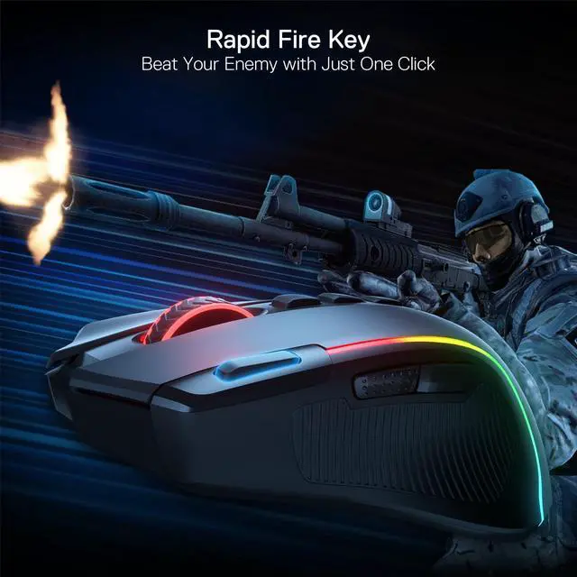 Alt view image 13 of 14 - M612 PRO RGB Gaming Mouse, 8000 DPI Wired/Wireless Optical Mouse with 9 Programmable Buttons & 7 Backlit Modes, BT & 2.4G Wireless, Software Supports DIY Keybinds Rapid Fire Button