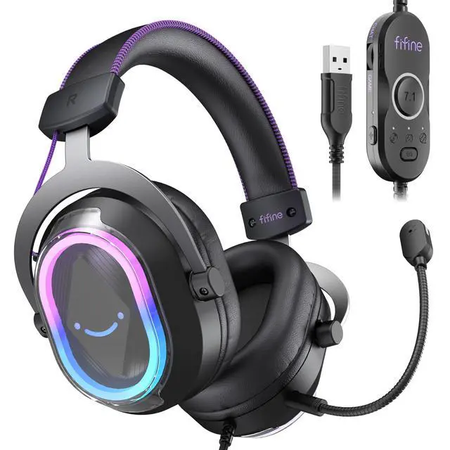 Alt view image 8 of 14 - Wired USB Gaming Headset: 7.1 Surround Sound - Vibrant Customizable RGB - Game/Chat Balance, Gamer Headphone with Noise Canceling Mic for PC, PS5/PS4, Laptop, Mac - AmpliGame H13BP