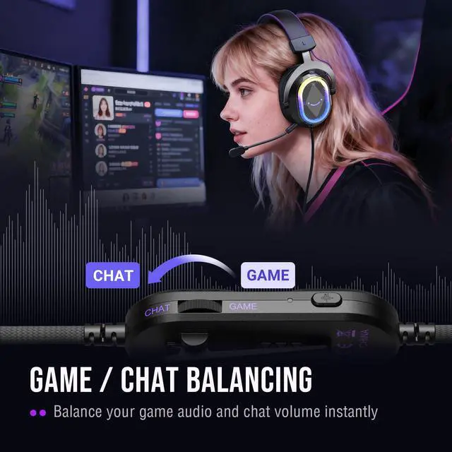 Alt view image 14 of 14 - Wired USB Gaming Headset: 7.1 Surround Sound - Vibrant Customizable RGB - Game/Chat Balance, Gamer Headphone with Noise Canceling Mic for PC, PS5/PS4, Laptop, Mac - AmpliGame H13BP