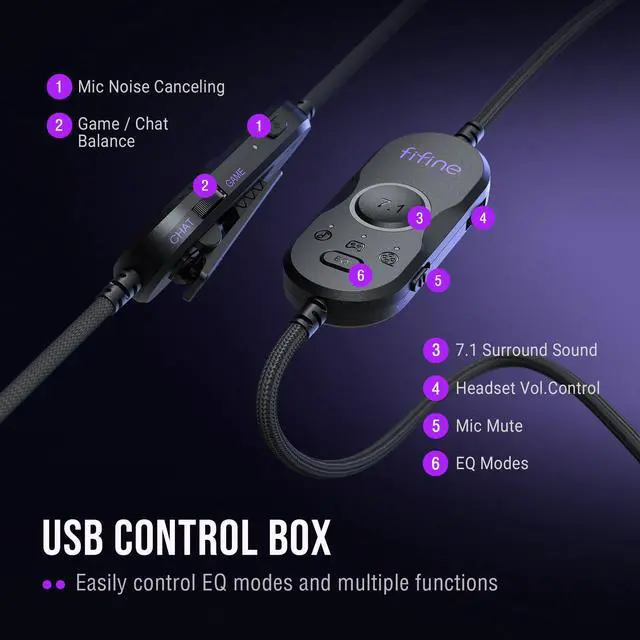 Alt view image 13 of 14 - Wired USB Gaming Headset: 7.1 Surround Sound - Vibrant Customizable RGB - Game/Chat Balance, Gamer Headphone with Noise Canceling Mic for PC, PS5/PS4, Laptop, Mac - AmpliGame H13BP