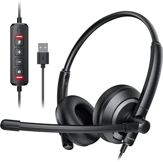 Alt view image 7 of 12 - EH05-U Wired USB Headset with Noise Cancelling Microphone for PC Laptop - Headphones with In-Line Control, Lightweight, Enhanced Sound & MIC Mute