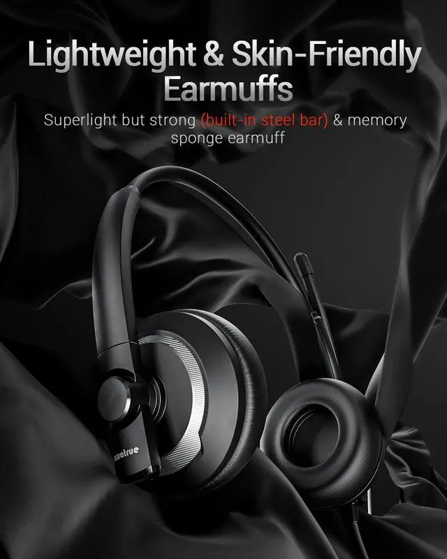 Alt view image 8 of 12 - EH05-U Wired USB Headset with Noise Cancelling Microphone for PC Laptop - Headphones with In-Line Control, Lightweight, Enhanced Sound & MIC Mute