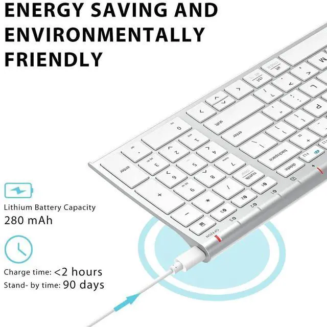 Alt view image 13 of 14 - BK10 Bluetooth Keyboard, Universal Bluetooth 5.1 Wireless Keyboard with Number Pad, Ergonomic Design, Multi-Device Compatibility, Stable Connection for Mac, iPad, iPhone, Android, Windows