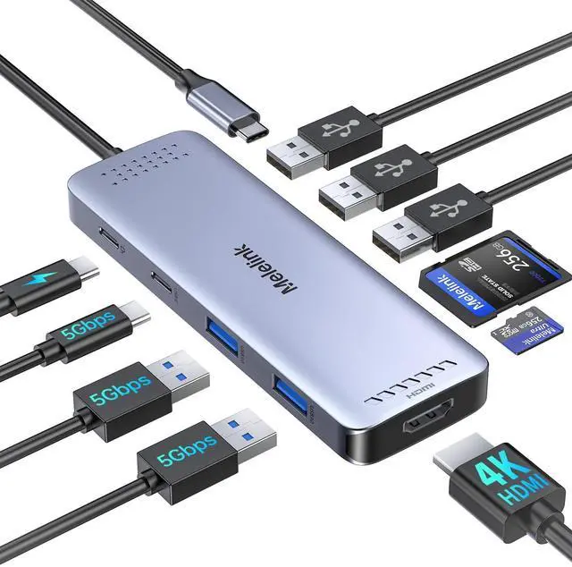 Alt view image 8 of 14 - USB C Hub Multiport Adapter for MacBook Pro/Air, 10 in 1 USB C Dongle Mac HDMI Adapter, USBC Dock Compatible for iPad Pro, iMac, Dell, HP, Lenovo (4K@60Hz HDMI,SD/TF Card Reader,100W PD, 6 USB Ports)