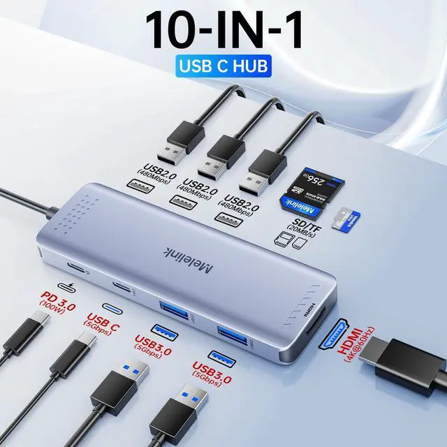 Alt view image 9 of 14 - USB C Hub Multiport Adapter for MacBook Pro/Air, 10 in 1 USB C Dongle Mac HDMI Adapter, USBC Dock Compatible for iPad Pro, iMac, Dell, HP, Lenovo (4K@60Hz HDMI,SD/TF Card Reader,100W PD, 6 USB Ports)