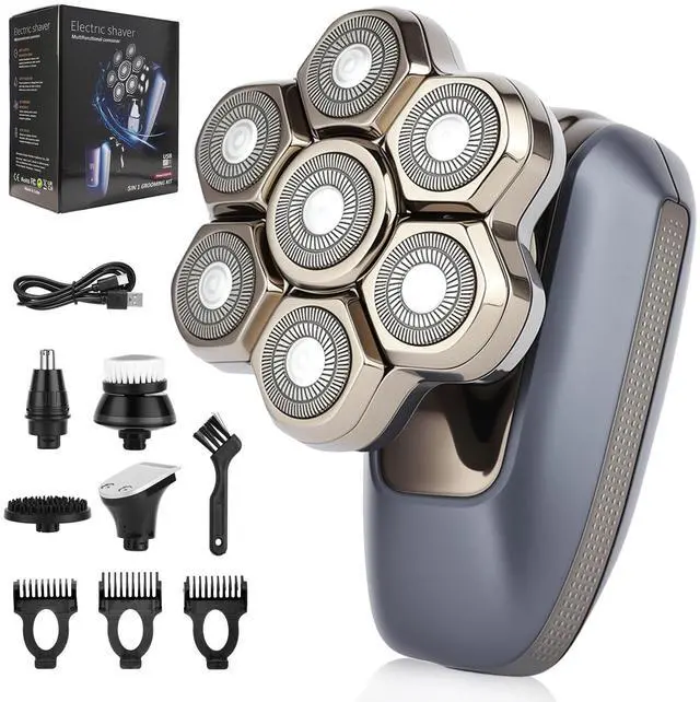 Alt view image 8 of 14 - Head Shaver for Bald Men, 7D Electric Rotary Bald Head Shaver for Men, 5-in-1 Grooming Kit, USB Rechargeable Wet/Dry Shavers for Men, IPX6 Waterproof Head Shaver with LED Display