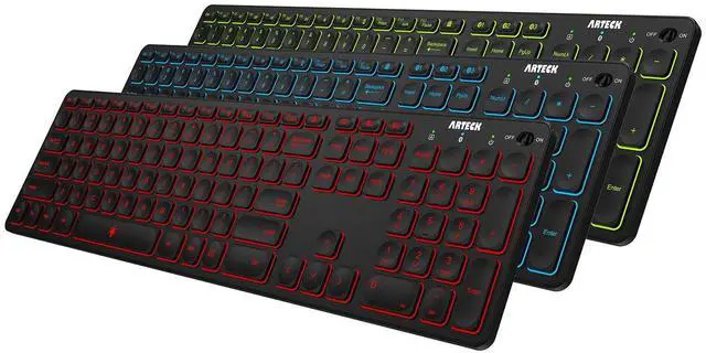 Alt view image 8 of 14 - Universal Backlit 7-Colors & Adjustable Brightness Multi-Device Full Size Wireless Bluetooth Keyboard for Windows, iOS, iPad OS, Android, Computer Desktop Laptop Surface Tablet Smartphone