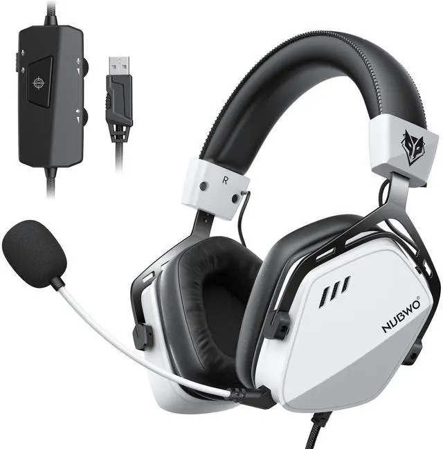 Alt view image 8 of 14 - HG03 Wired USB-A Gaming Headset for PC, Computer Headset with 7.1 Surround Sound, Noise Canceling Mic, 50MM Driver, Wired Headphones for PC, Laptop, Office - White