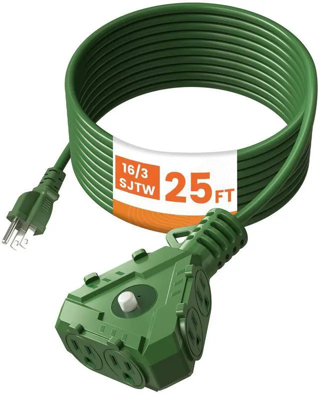 Alt view image 8 of 14 - Outdoor Extension Cord with Multiple Outlets, 6-Outlet Power Hub, 25FT 16/3 AWG SJTW Heavy-Duty Cord, 13A Circuit Breaker, for Holiday Decorations and Landscaping Lights, ETL Listed, Green