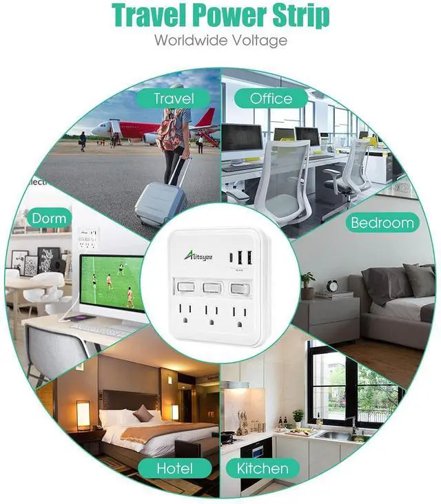 Alt view image 14 of 14 - Wall Outlet Extender Surge Protector, USB Power Strips with Individual Switches and 15.5W Type-C Fast Charging Ports for Cell Phone,Home,Office,Dorm ETL Listed White
