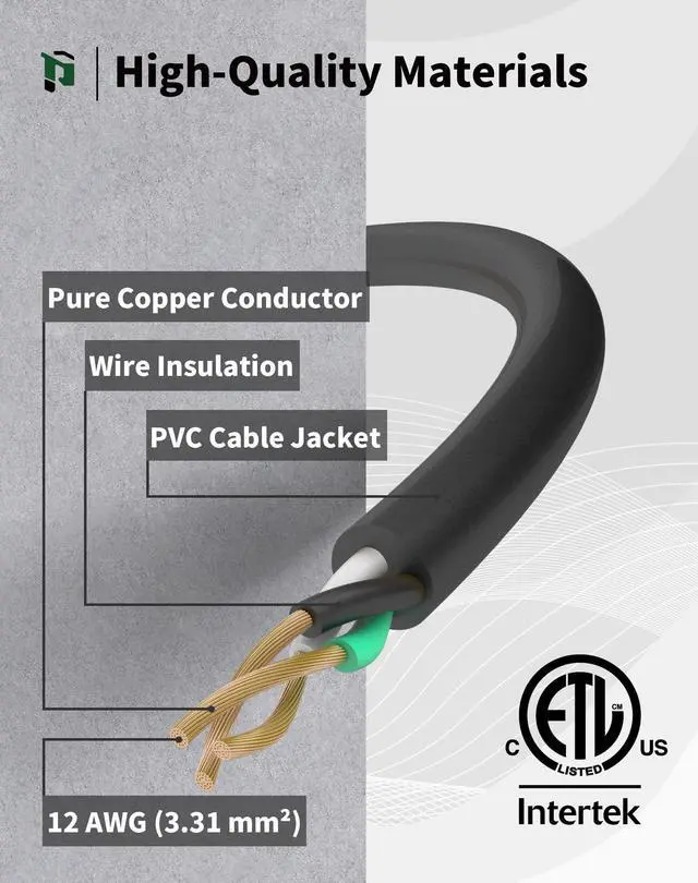 Alt view image 9 of 12 - 25Ft 12/3 Outdoor Extension Cord with 3-Outlets, Heavy Duty 12 Gauge 3 Prong Extension Cord Waterproof with Lighted end, 15A 12AWG 1875W SJTW, ETL Listed - Great for Garage, Garden and Home, Black