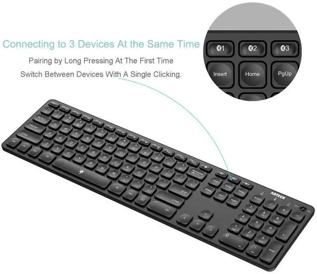 Alt view image 9 of 14 - Universal Backlit 7-Colors & Adjustable Brightness Multi-Device Full Size Wireless Bluetooth Keyboard for Windows, iOS, iPad OS, Android, Computer Desktop Laptop Surface Tablet Smartphone