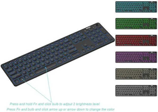 Alt view image 13 of 14 - Universal Backlit 7-Colors & Adjustable Brightness Multi-Device Full Size Wireless Bluetooth Keyboard for Windows, iOS, iPad OS, Android, Computer Desktop Laptop Surface Tablet Smartphone