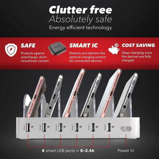 Alt view image 11 of 14 - USB Charging Dock - 6-Port Universal Charging Station for Multiple Devices - Multi Device Charger Station - Compatible with Apple, iPad, iPhone, and Android Cell Phones and Tablets