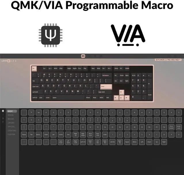 Alt view image 9 of 14 - C2 Pro Wired Custom Mechanical Keyboard Full Size Layout QMK/VIA Programmable Macro White Backlit with Tactile Brown Switch OEM Profile Double-Shot PBT Keycaps for Mac Windows Linux