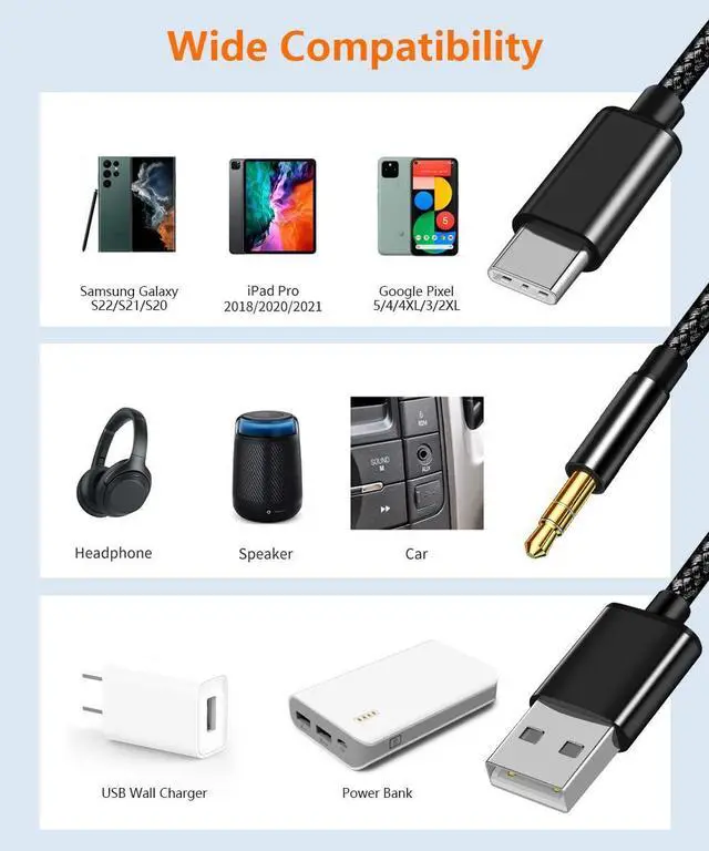 Alt view image 9 of 14 - USB C to 3.5mm Aux Audio Cable, 2 in 1 USB C to 3.5mm Car Stereo Aux Headset Jack Cable with PD 18W USB C Charging Compatible with iPhone 17/16/16e/15 Plus/Pro Max/Air, Galaxy S25/S24/S23, Pixel 9/8