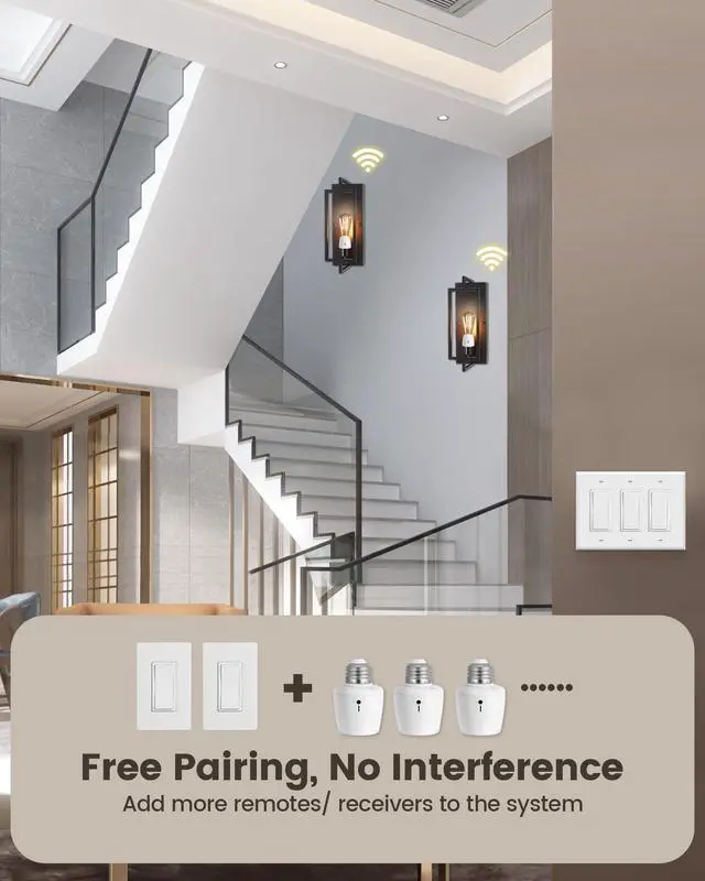 Alt view image 13 of 14 - Remote Control Light Socket, Decorator Wall Switch, E26 Smart Remote Light Bulb Socket, No Wiring, No WiFi, 100FT Wireless Light Switch for Closet Lamps, Pull Chain Ceiling Light Fixture