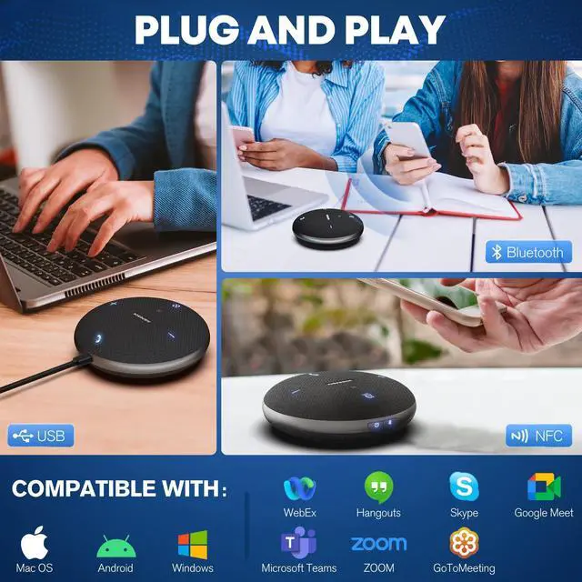 Alt view image 12 of 14 - M4 Bluetooth Speakerphone Conference Microphone with AI Noise Reduction Full-Duplex AI Transcription USB Speakerphone 360° Voice Pickup Conference Speaker Home Office for Teams/Zoom, Black