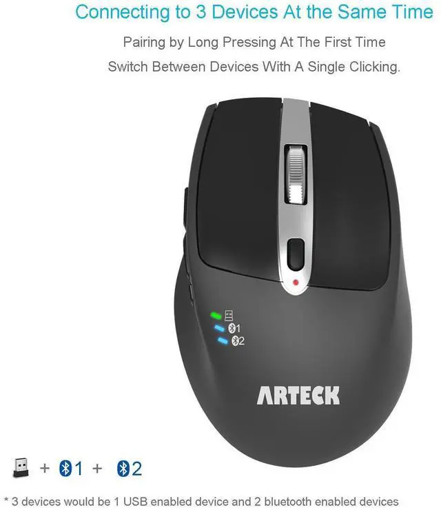 Alt view image 9 of 14 - Wireless Bluetooth Mouse with Nano USB Receiver, Black, 4-Month Battery Life, Ergonomic Design