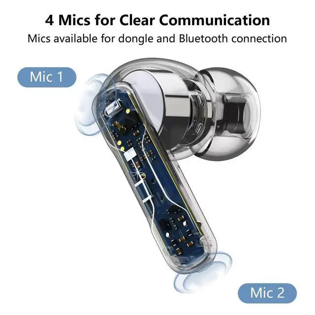 Alt view image 13 of 14 - SW4 Pro Wireless Earbuds for PC/Computer/Laptop/Mobile - Dongle & Bluetooth - 20ms Low Latency - 4 Mics Gaming - Work Headset/Headphones for Office