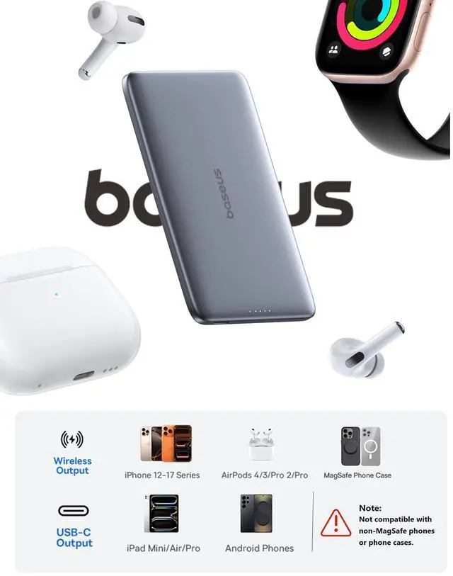 Alt view image 13 of 13 - Power Bank, 0.3" Ultra Slim 5000mAh MagSafe Battery Pack, Update Polished Alloy Magnetic Portable Charger, Wireless Charger with USB-C Cable for iPhone 17 Pro Max/17 Air/16/15/14/13/12