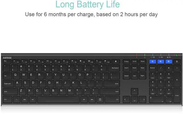 Alt view image 12 of 14 - HB192 Universal Bluetooth Keyboard Multi-Device Stainless Steel Full Size Wireless Keyboard for Windows iOS Android Computer Desktop Laptop Surface Tablet Smartphone Rechargeable Battery