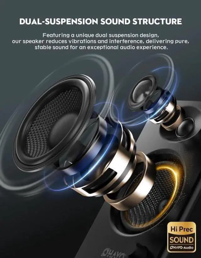 Alt view image 10 of 14 - 60W Computer Speakers for Music and Gaming, Active Bluetooth 5.3, Stereo 2.0 Speakers for Desktop PC or Laptop, 3.5mm Aux RCA USB Input, 1 Pair, Black