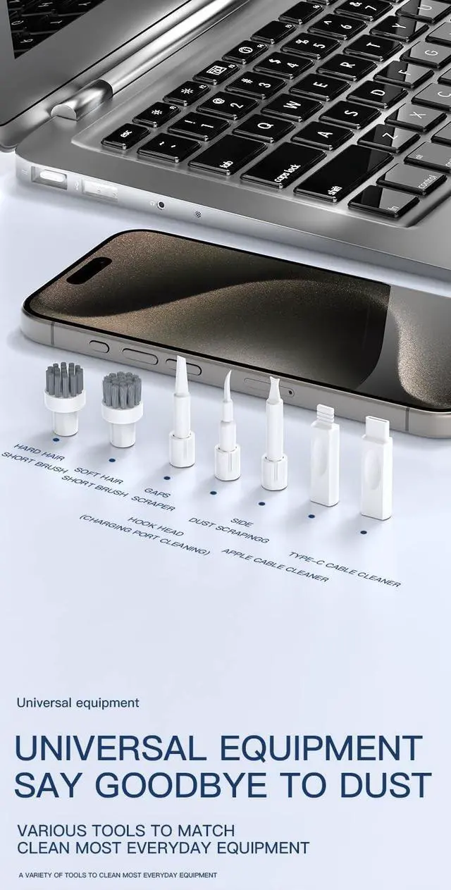 Alt view image 11 of 14 - Multi-Functional Electronics Cleaning Kit, Charging Port Cleaner, for Mobile Phones, Headphones, Computer, Monitor, Camera Lens, White
