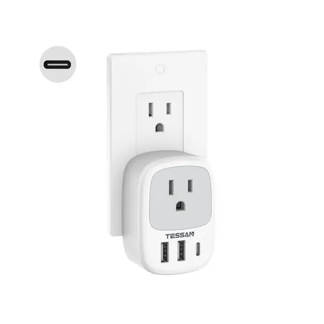 Alt view image 7 of 12 - Wall Charger Block, 3 USB Charging Ports (1 USB C) and 1 AC Outlet Splitter, TESSAN 1875W Wall Outlet Extender, Multi Plug Adapter for Cruise, Home, Office, Dorm Room Essentials
