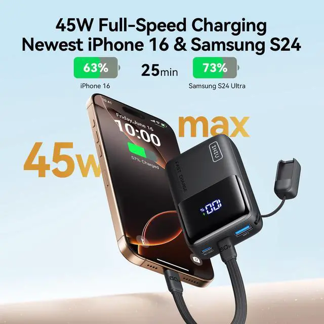 Alt view image 10 of 14 - Mini Portable Charger, Small 45W PD Power Bank, 10000mAh USB C in&Out Fast Charging Pocket Size Battery Pack, Travel Essentials Powerbank for iPhone 17 16 15 14 Pro Air, Xiaomi, Samsung S24 etc