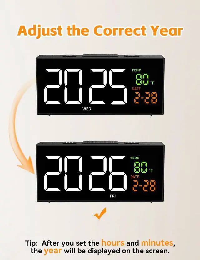 Alt view image 10 of 14 - Alarm Clocks for Bedrooms, Digital Clock with Date Temperature and Weekday, Manual DST, Snooze, 2 Alarms, 4 Volumes for Living Room Home Bedside Desk (Black)