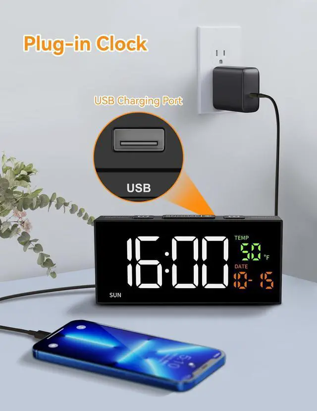 Alt view image 11 of 14 - Alarm Clocks for Bedrooms, Digital Clock with Date Temperature and Weekday, Manual DST, Snooze, 2 Alarms, 4 Volumes for Living Room Home Bedside Desk (Black)