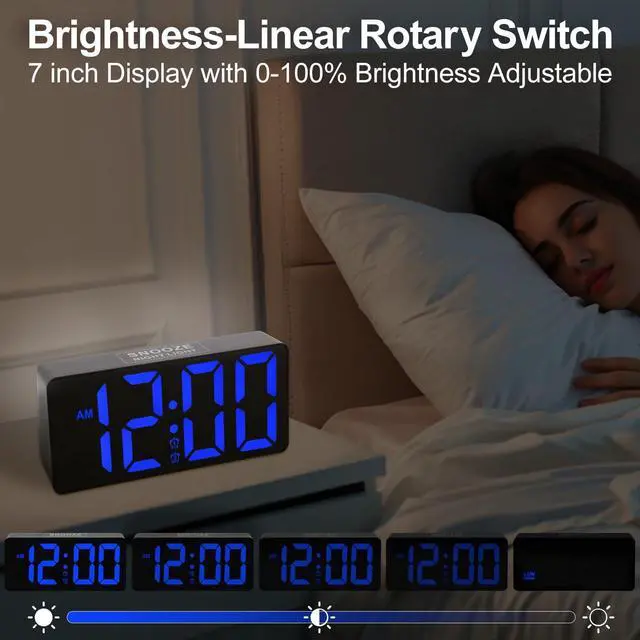 Alt view image 9 of 14 - Alarm Clock for Bedroom with Night Light & Bold Digits-7 in Digital Clock with Dual Alarms & USB Charger Ports,Battery Backup,Adjustable Brightness&Volume,DST, Loud Desk Clock for Heavy Sleeper