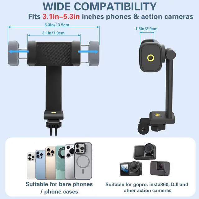 Alt view image 11 of 14 - Neck Phone Holder for Recording, Hands-Free POV/Vlog Neck Mount with Phone Clip & Chest Strap for Cooking/Fishing/Video Filming, Content Creator Phone Holder for iPhone Android Insta360