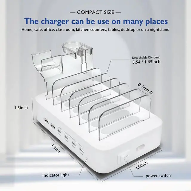 Alt view image 12 of 14 - USB C Charging Station for Multiple Devices Apple,100W 4 PD and 2 USB Charger Stations Compatible with Apple iPhone iPad and Android Phone and Tablet,Type C Multi Charging Station