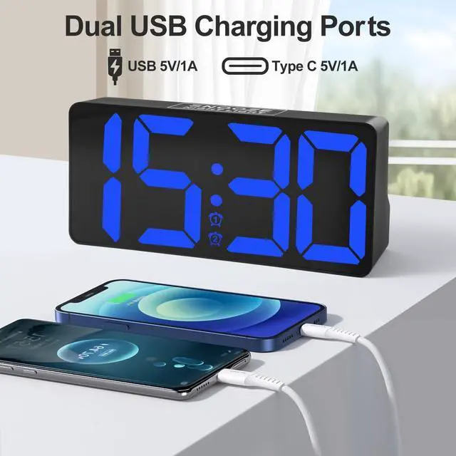 Alt view image 13 of 14 - Alarm Clock for Bedroom with Night Light & Bold Digits-7 in Digital Clock with Dual Alarms & USB Charger Ports,Battery Backup,Adjustable Brightness&Volume,DST, Loud Desk Clock for Heavy Sleeper