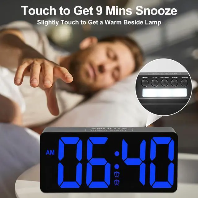 Alt view image 14 of 14 - Alarm Clock for Bedroom with Night Light & Bold Digits-7 in Digital Clock with Dual Alarms & USB Charger Ports,Battery Backup,Adjustable Brightness&Volume,DST, Loud Desk Clock for Heavy Sleeper