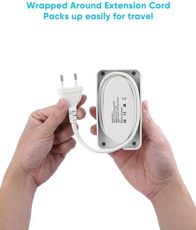Alt view image 9 of 14 - European Travel Plug Adapter, EU/UK/US Travel Plug Adapter Power Strip, 6 AC Outlets, 4 USB Ports (2 USB C), 3ft Wrapped Around Extension Cord, Universal Travel Adapter