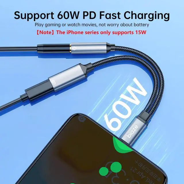 Alt view image 11 of 14 - USB C to 3.5mm Headphone and Charger Adapter, 2-in-1 USB C to Aux Audio Jack and Fast Charging Dongle Cable Cord Compatible with iPhone 16/15 Pro Max, Galaxy S25 S24 Ultra