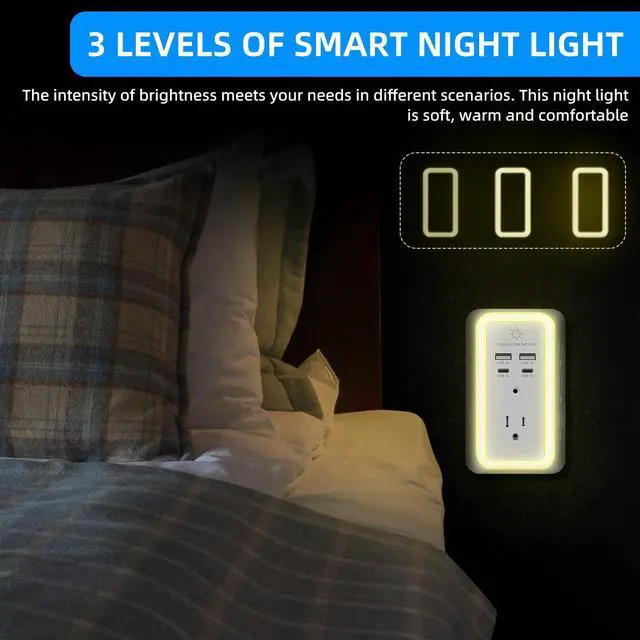 Alt view image 9 of 14 - Multi Plug Outlet Surge Protector, 7 Outlet Extender with Night Light, USB Wall Charger with 2 USB C and 2 USB Ports, Surge Protector Power Strip, Multi Plug Wall Outlet, Wall Plug for Home Office