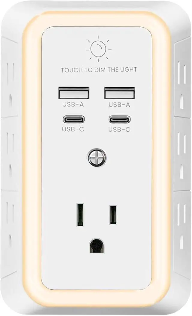 Alt view image 8 of 14 - Multi Plug Outlet Surge Protector, 7 Outlet Extender with Night Light, USB Wall Charger with 2 USB C and 2 USB Ports, Surge Protector Power Strip, Multi Plug Wall Outlet, Wall Plug for Home Office