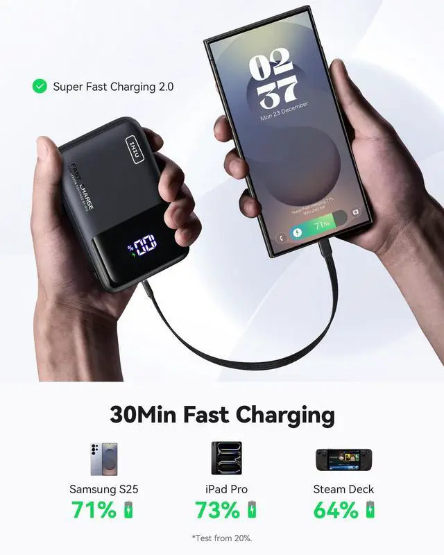 Alt view image 10 of 14 - Power Bank, 20000mAh 65W Ultra Compact USB C Laptop Portable Charger, PD QC Fast Charging 3-Output External Battery Pack for Laptop MacBook iPad Tablet Steam Deck iPhone 17 16 15 Pro Samsung S24