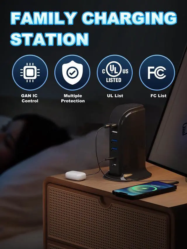 Alt view image 14 of 14 - USB Charger, Charging Station for Multiple Devices 45W, Fast Charging Blocks with Dual Type C Ports, 4 USB Charging Hub Organizer Multiport for iPhone, Ipad, Smartphones, Travel Accessories
