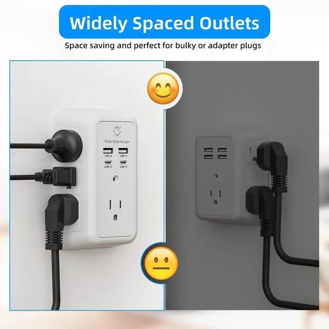 Alt view image 13 of 14 - Multi Plug Outlet Surge Protector, 7 Outlet Extender with Night Light, USB Wall Charger with 2 USB C and 2 USB Ports, Surge Protector Power Strip, Multi Plug Wall Outlet, Wall Plug for Home Office