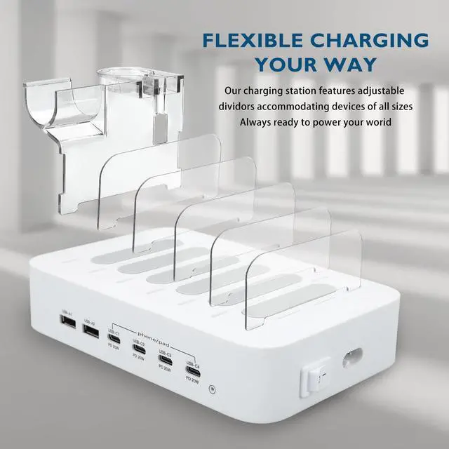 Alt view image 13 of 14 - USB C Charging Station for Multiple Devices Apple,100W 4 PD and 2 USB Charger Stations Compatible with Apple iPhone iPad and Android Phone and Tablet,Type C Multi Charging Station