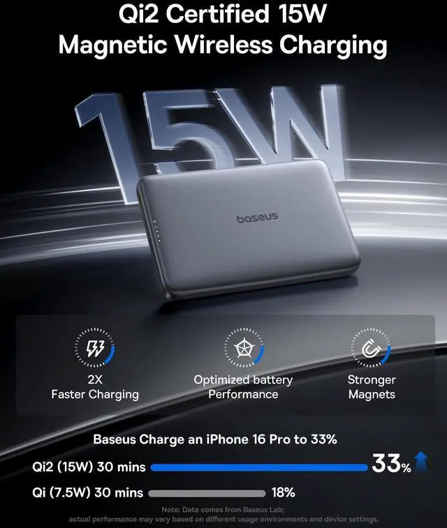 Alt view image 9 of 14 - Portable Charger, Qi2 15W 0.5" Ultra Slim 10000mAh Wireless Power Bank, 27W Fast Charging Magnetic Battery Pack with USB-C for iPhone 17 Pro Max/17 Pro/Air/16/15/14/13/12